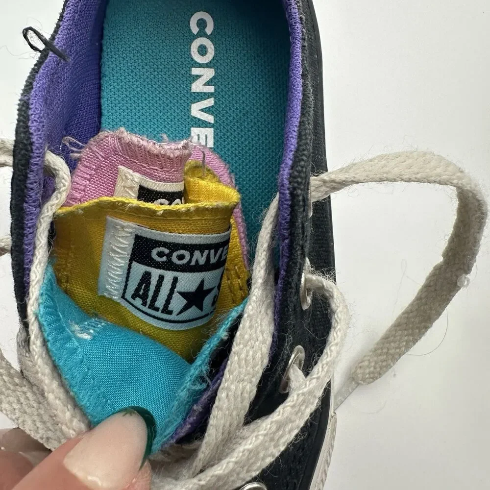 Converse All Star Black Chuck‎ Taylor 5 Tongue! Rainbow Low Tops Boys Girls 11